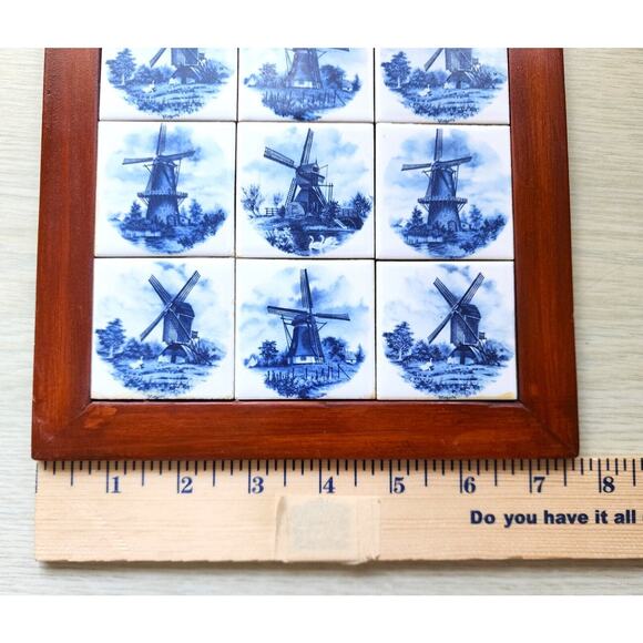 TRIVET-WALL HANGING-Blue White Delft Tiles-Windmills-Various Designs-7.5 x 7.5 - Picture 7 of 8